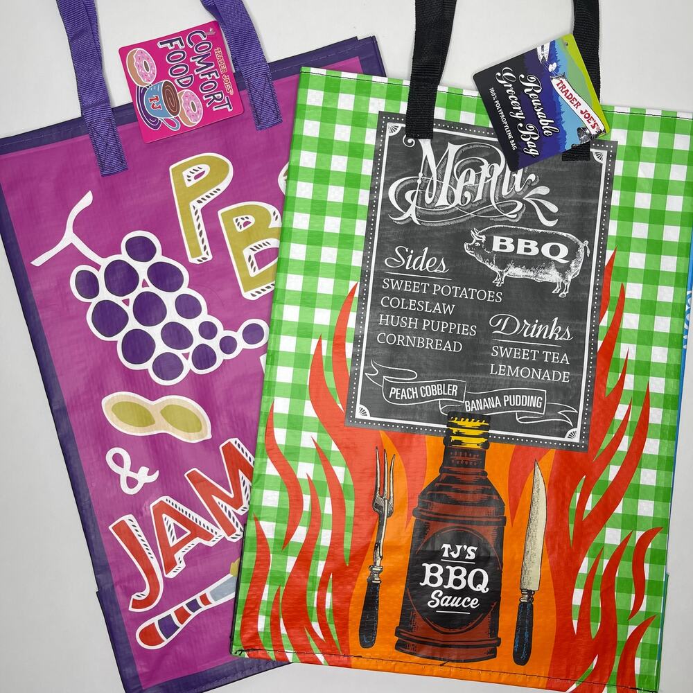 Set of 2 Trader Joe’s USA State Reusable Tote Bags COMFORT FOOD + NORTH CAROLINA